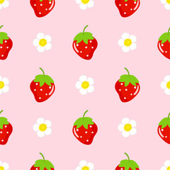 Seamless pattern with cute strawberry.