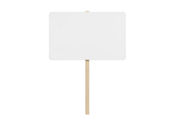 Blank white signboard on wooden post vector illustration, advertising billboard, empty sign, banner, mockup, template, isolated on transparent background
