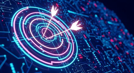 Digital target with arrows inside of a circuit board background