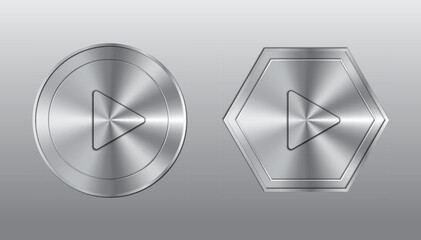 Metallic Surface Plates with Gradient Shine, Media or Play Icon with Silver Brushed Metal Plates with Rounded Corners