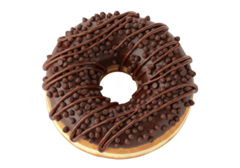 Delicious chocolate donut with sprinkles png, pastry dessert, sweet treat, bakery item, food photography, isolated on transparent background