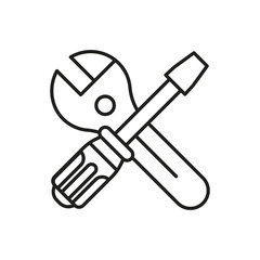 Tool icon  workshop  pass key  screwdriver  magnifying glass  money  line  logo vector symbol illustration minimalist design