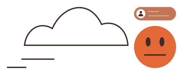 Cloud outlined as a symbol of connectivity, user profile badge beside neutral face icon. Ideal for technology, cloud services, user interaction, anonymity, data storage, cyber-security, simple