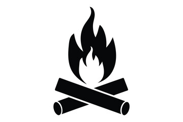 Campfire icon vector silhouette, Firewood logotype, Fireplace symbol, Bonfire vector illustration