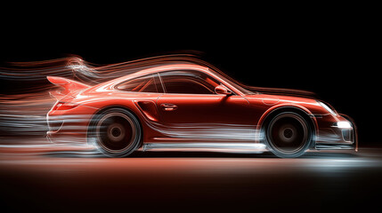 Side View of Red Sports Car in Motion, Conveying Speed and Passion, for Automotive Ads and Sports Promotions