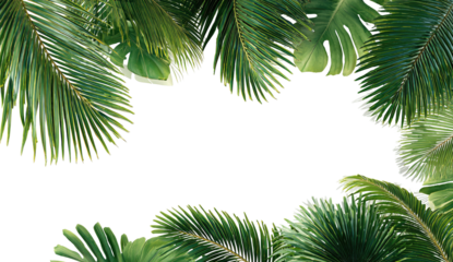 Lush green tropical foliage framing a dark void