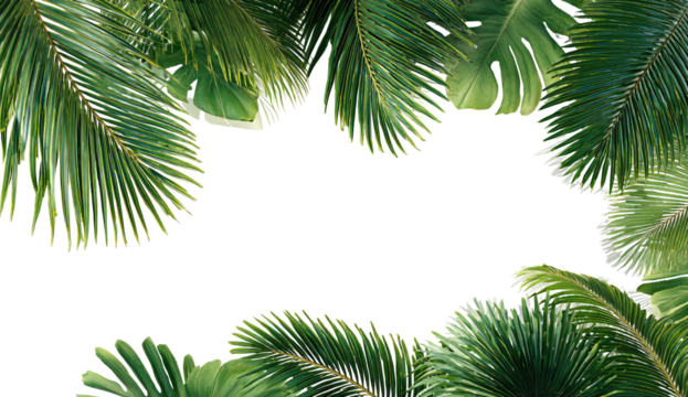 Lush green tropical foliage framing a dark void