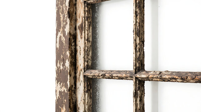 old rustic wooden window frame isolated on white 