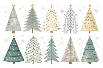 Elegant collection of watercolor christmas trees with stars atop