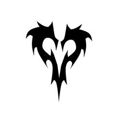Sharp black tribal heart design with aggressive, dynamic edges. A striking symbol combining dark romance with primal, mythical power, perfect for tattoo art or intense branding.