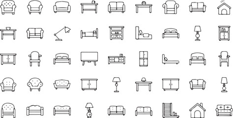 Furniture and home decor icon set minimalist line art vector design perfect for interior design apps and websites
