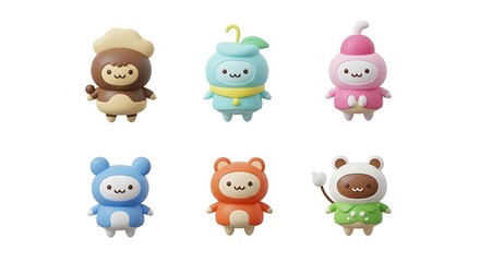 Obraz premium Cartoon characters set colorful fantasy creature collection