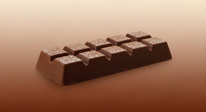 A single bar of milk chocolate with segmented squares on brown