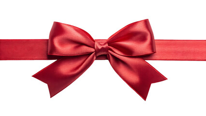 Fototapeta premium Red Satin Ribbon Bow on Gift Wrap Band isolated on transparent background.
