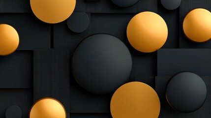 A 3D rendering of a black and gold geometric pattern.