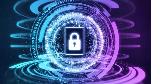 Neon data spirals encircle a glowing central cube, revealing a vibrant cybernetic network of lights!