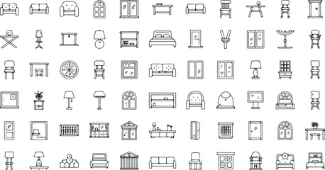 Collection of furniture line icons vector interior design elements for home decoration and arrangement background