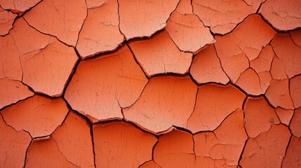 A close-up view of a cracked and chipped orange wall.