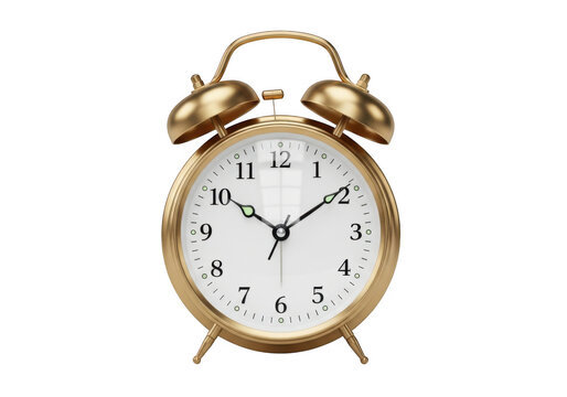 Vintage gold alarm clock timepiece ticking timer deadline reminder urgency countdown tick tock clockwork isolated on transparent background