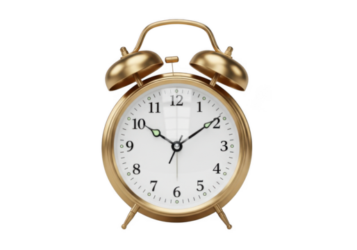 Vintage gold alarm clock timepiece ticking timer deadline reminder urgency countdown tick tock clockwork isolated on transparent background - Powered by Adobe