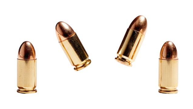 Four metallic projectiles isolated on a black background