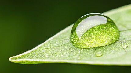 A single water droplet on a leaf.