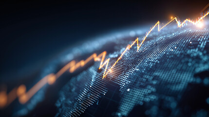 Global Market Dynamics: An illuminated, upward trending line traces a course across a stylized world map, symbolizing the dynamic forces of global economics and investment.