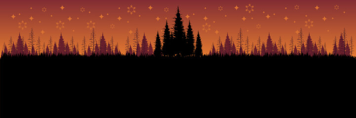 Festive winter background with a white snowfield and a green forest silhouette perfect for a website.