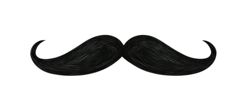 Black handlebar mustache with curled ends on black background
