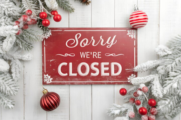 Christmas Day Closure Banner,Holiday Closed Notice,Red Christmas Hours Sign,Festive Closure Announcement,Christmas Business Closed Graphic