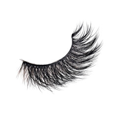 Voluminous, feathery false lash, dark, textured, wispy