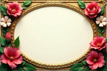 Gilded oval frame against swirling Art Nouveau flowers, texture, elegant, background