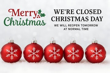 Closed Christmas Eve and Christmas Day Minimalist Notice, Store Hours Holiday Closure Announcement, Reopening December 26th at 11 AM Graphic