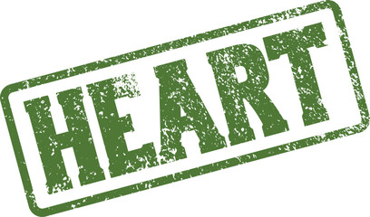 Distressed green ink stamp displaying the powerful word HEART for love and compassion concepts