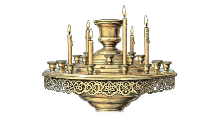 Ornate brass menorah with candles for Hanukkah celebration  
