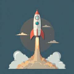 Flat colored rocket icon illustration 