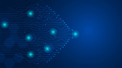 AI circuit board background with chip, processor, wires, and circuit components. Modern technology background. 