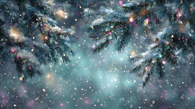 Shiny raindrops on a window texture reflecting bright blue Christmas holiday lights and stars in the winter night