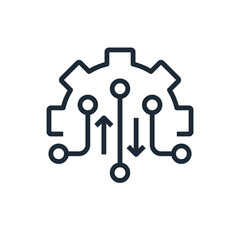 Digital electronic control gear technology. Vector linear icon illustration isolated on white background.