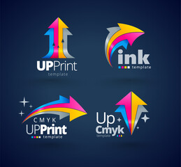 Set logos Printing theme. Arrows Cmyk Colors. Template design vector. White background