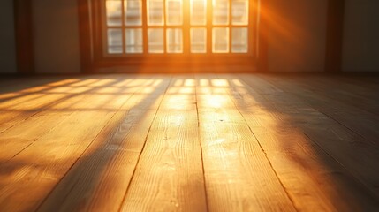 Sunlight streaming through a window, casting long shadows on the wooden floor.