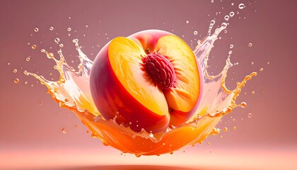 Peach Halves Splashing in Orange Juice