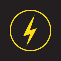Yellow lightning bolt icons collection. Flash symbol, thunderbolt. Simple lightning strike sign. Vector illustration on black background