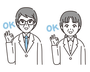 OKサインをする白衣を着た男性と女性のイラスト4