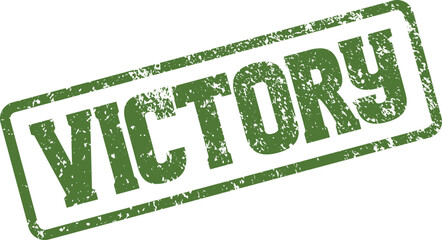 An authentic green rubber stamp marking the triumphant word victory symbolizing success and achievement