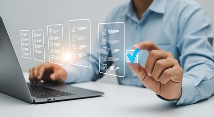 Digital checklist on virtual screen complete tasks with business technology