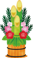 新年の縁起物、松竹梅をあしらった豪華な門松の和風イラスト