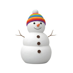 Festive snowman with colorful hat and cheerful expression, winter holiday character with scarf and carrot nose, merry Christmas decoration isolated on transparent background PNG