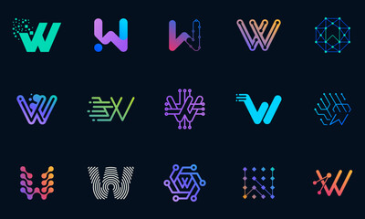 Vector technology logo design letter W template