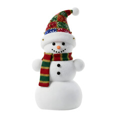Festive snowman with colorful hat and cheerful expression, winter holiday character with scarf and carrot nose, merry Christmas decoration isolated on transparent background PNG